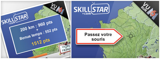 <h4>Flash banner Ville de France</h4><br />Small banner set created for  <strong>SkillStar.com</strong> <br />The user can click on the banner to answer questions such as •Where is France?•. The banner is XML driven so the client <strong>SkillStar.com</strong> can change the questions and city's location anytime they want. <br />Two sizes created : 300x350 and 728x90