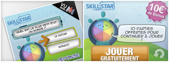 <h4>Flash banner Chrono Quiz</h4><br />Small banner set created for  <strong>SkillStar.com</strong> <br />The user can interact with the banner and answer to the QUIZ. The banner is XML driven so the client <strong>SkillStar.com</strong> can change the QUIZ anytime they want. <br />Two sizes created : 300x350 and 728x90