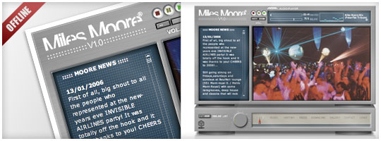 <h4>DjMilesMoore.com</h4><br /><strong>Flash website </strong> for a Montreal based Dj. The website is fully xml driven, for quick updates.